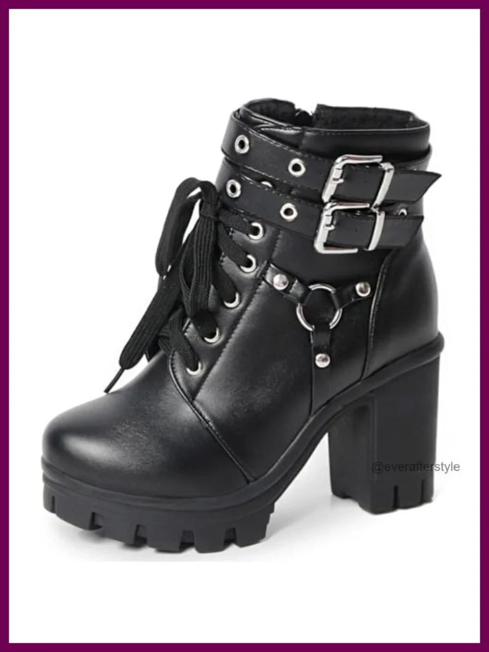 Goth Platform Ankle Boots Black Chunky Heeled Lace Up Combat Bootie